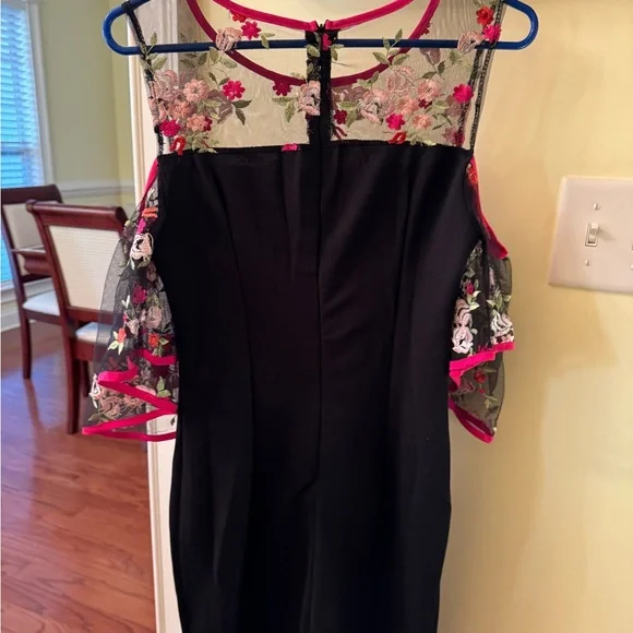 Ladies black dress with floral sleeves - Picture 3 of 4